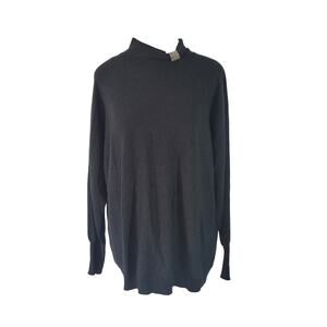 Chico's Size 1 US M Caviar Bead Mock Neck Sweater Black Silver Minimalist Office